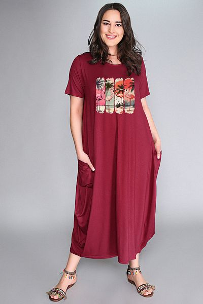 Curvy Trend Plus Size Flamingo Printed Jumbo Short Sleeve Dress