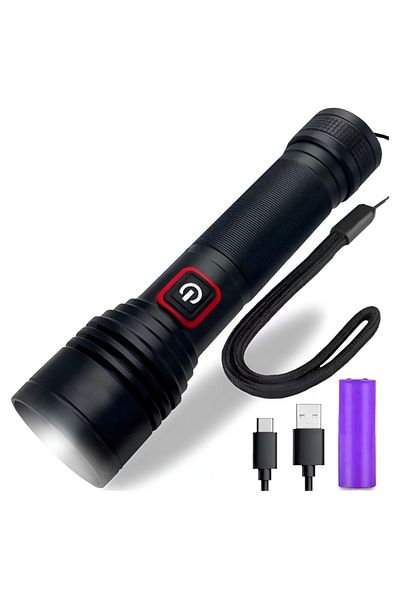 Velixo Tactical Led Flashlight, 5 Modes, Zoom, Water Resistant, White Light, 18650 Li Battery 6800mah