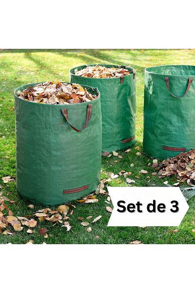 Velixo Set de 3 coșuri de grădină pliabile, impermeabile, cu mânere de transport, reutilizabile, 86x67cm, 300L, frunze și iarbă
