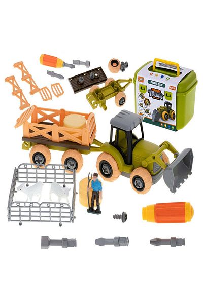 Velixo Set de jucării interactive pentru copii - tractor, remorcă, fermier, unelte, 2 miei, baloți de fân, garduri incluse