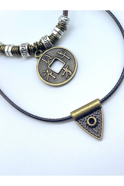 Concept HuBuTU Minimal Bohem Tarz Suni Deri Şans Parası Muska Figürlü Erkek İ...