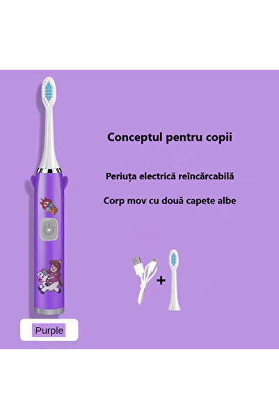 ABYZ Electric toothbrush for children with 2 heads, USB charging, purple color
