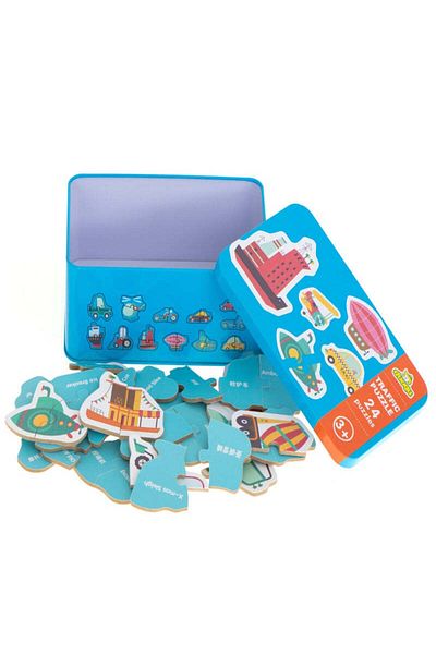 Velixo 24 Piece Puzzle, Vehicle Identification, Metal Storage Box Included, 5.5 x 6 cm Piece, Multicolor