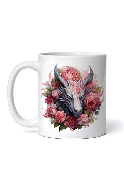 OEM Cană albă personalizată, Dragon cu trandafiri, INOVATIX®. 330ml