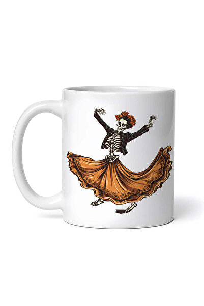 OEM Cană albă personalizată, Dans schelet cu fustă maro, INOVATIX®. 330ml
