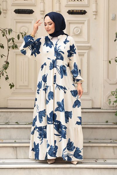N.S NEVA STYLE Φόρεμα Hijab με σχέδιο Indigo Blue 24062IM