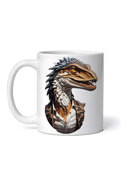 OEM Cană albă personalizată, dinozaur Velociraptor, INOVATIX®. 330ml