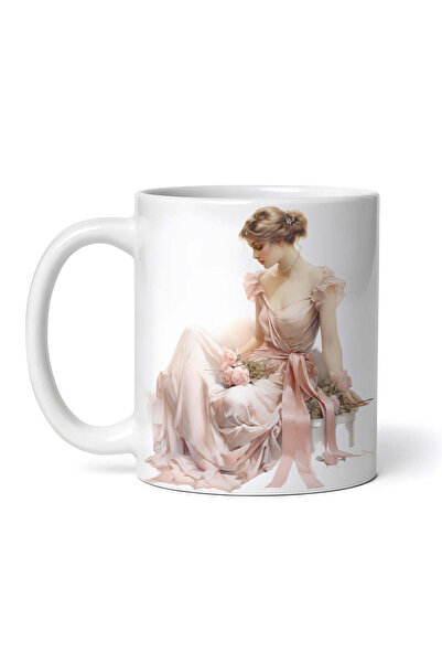 OEM Εξατομικευμένη Λευκή Κούπα, Κορίτσι με Ροζ Τριαντάφυλλα, Inovatix®. 330ml