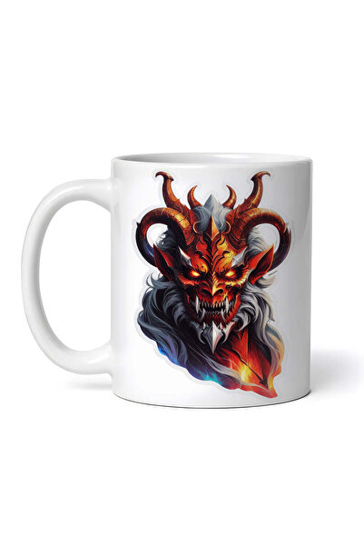 OEM Cană albă personalizată, Demon Valac cu colți și coarne, INOVATIX®. 330ml