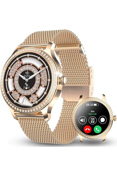 MARYALEX Smartwatch, 1.28”, Built-in Microphone, Bluetooth HD Calling, Android / IOS, Metal Strap