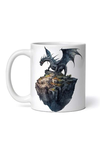 OEM Personalized White Mug, Dragon On Top Of Mountain, Inovatix®. 330ml