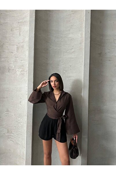 Ekim Store Yandan Kalın Bağlamalı Tam Boy Gömlek