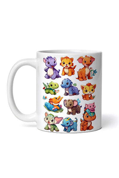 OEM Cană albă personalizată, Elefanți și mini Dinozauri, INOVATIX®. 330ml