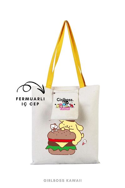 Girlboss Kawaii Girlboss Pompompurin κίτρινη υφασμάτινη πάνινη τσάντα με εσωτερική τσέπη 11 διαφορετικά μοντέλα