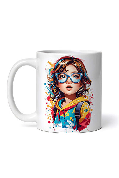 OEM Cană albă personalizată, Fată cu rucsac, INOVATIX®. 330ml