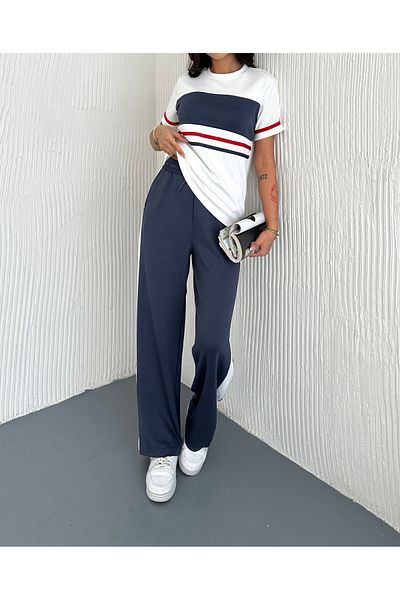 sportiness Garnish Strip Detail Modal Fabric Tracksuit Set