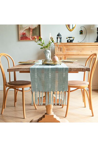 MARYALEX Tablecloth, Cross, 220x33 Cm, Cotton, Natural Jute Yarn, With Handmade Tassels