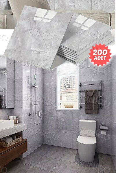 Munico 200 Adet 30x30cm Gri Modern Su Geçirmez Duvar Çıkartmaları Kendinden Y...