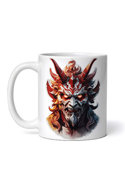 OEM Cană albă personalizată, mască Demon Andras cu coarne, INOVATIX®. 330ml