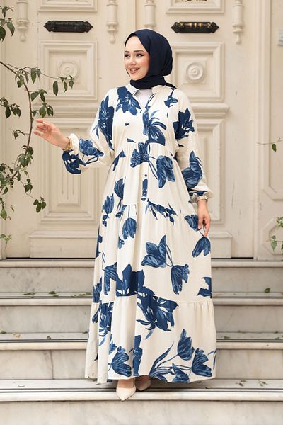 N.S NEVA STYLE Φόρεμα Hijab με σχέδιο Indigo Blue 24062IM