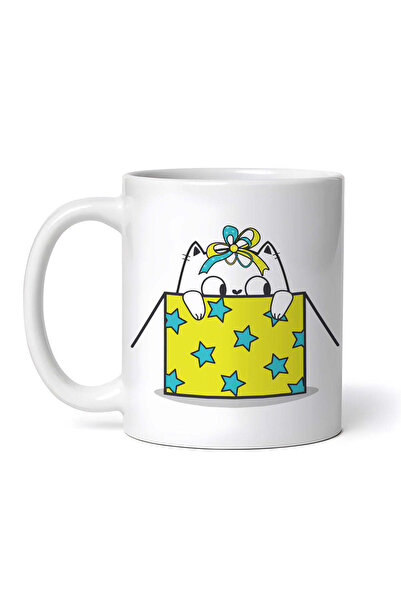 OEM Cană albă personalizată, Cutie cu o pisică surpriză, INOVATIX®. 330ml