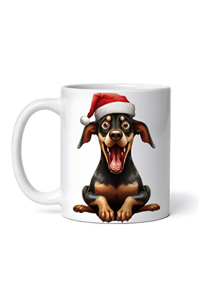 OEM Εξατομικευμένη Λευκή Κούπα, Ντόμπερμαν με Χριστουγεννιάτικο Καπέλο, Inova...
