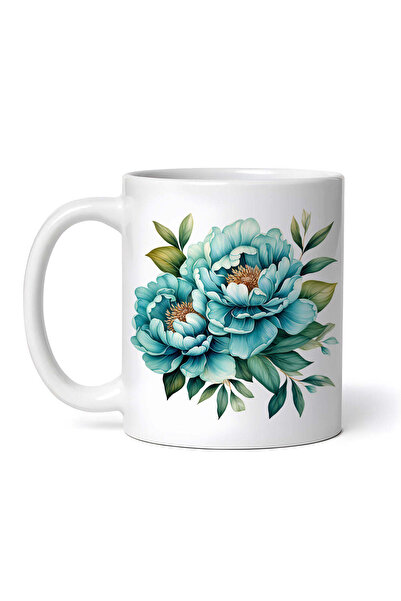 OEM Cană albă personalizată, Două bujori albaștri, INOVATIX®. 330ml