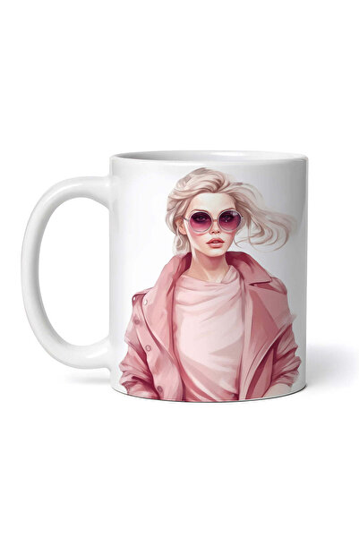 OEM Εξατομικευμένη Λευκή Κούπα, Κορίτσι σε Ροζ Dalia, Inovatix®. 330ml