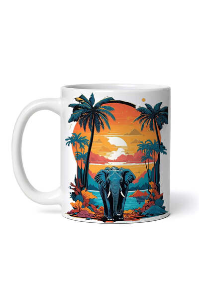 OEM Cană albă personalizată, Elefant în junglă, INOVATIX®. 330ml