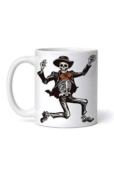 OEM Cană albă personalizată, schelet dansând în costum negru, INOVATIX®. 330ml