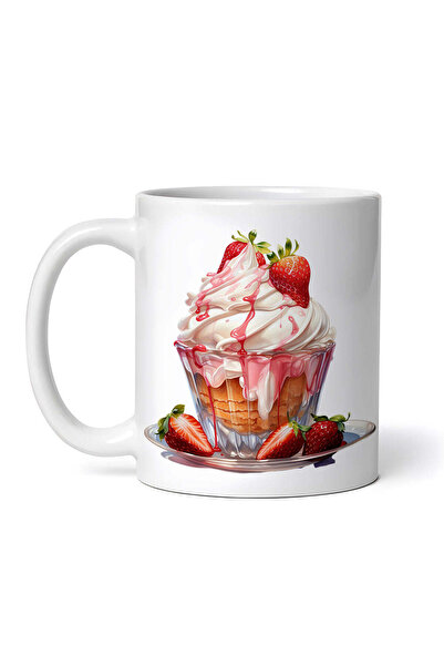 OEM Cană albă personalizată, Desert cu frișcă și căpșuni, INOVATIX®. 330ml