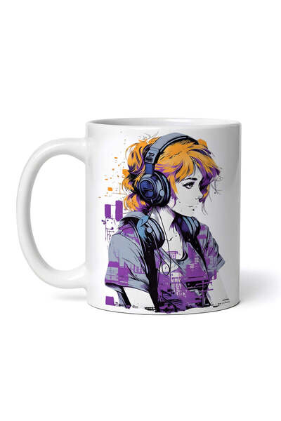 OEM Cană albă personalizată, Fată cu părul blond și căști, INOVATIX®. 330ml