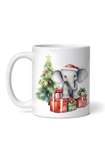 OEM Cană albă personalizată, Elefant cu cadouri de Crăciun, INOVATIX®. 330ml