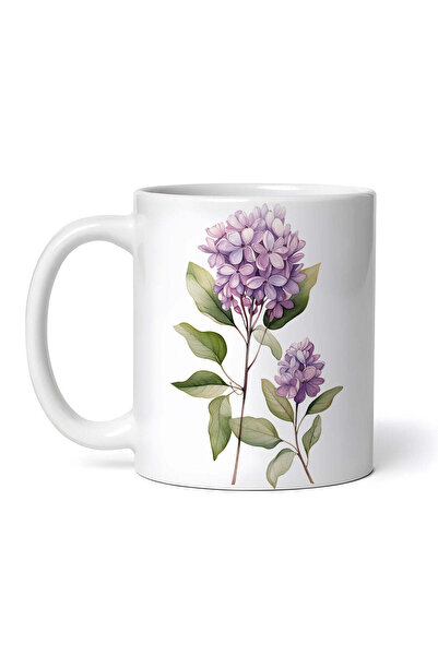 OEM Εξατομικευμένη Λευκή Κούπα, Δύο Κλαδιά Λιλά, Inovatix®. 330ml