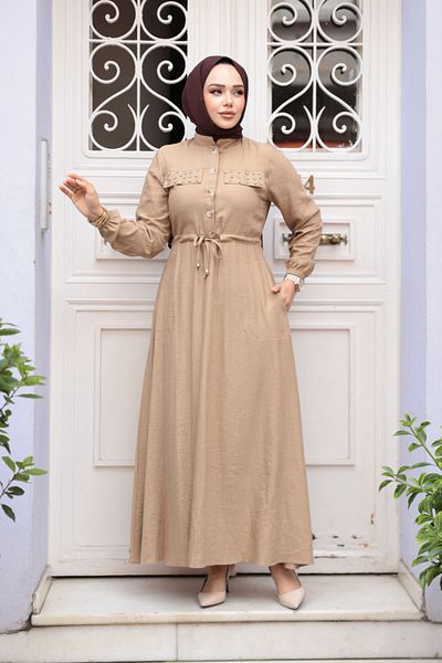 N.S NEVA STYLE Μπισκότο Κουμπωτό Φόρεμα Hijab 17131BS
