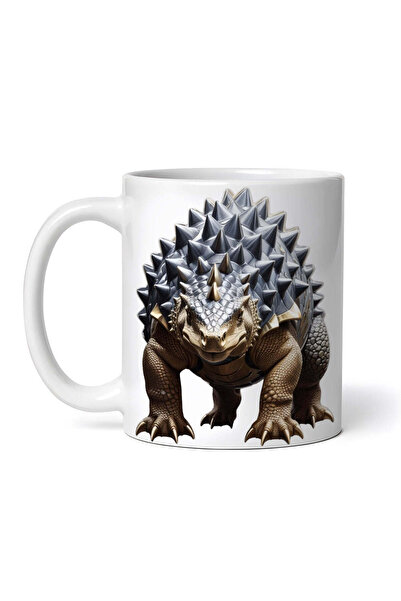 OEM Cană albă personalizată, dinozaur Ankylosaurus, INOVATIX®. 330ml