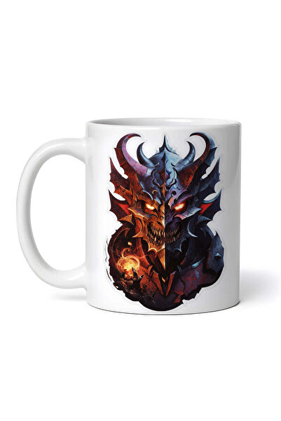 OEM Cană albă personalizată, Demon Ahriman cu ochi în flăcări, INOVATIX®. 330ml