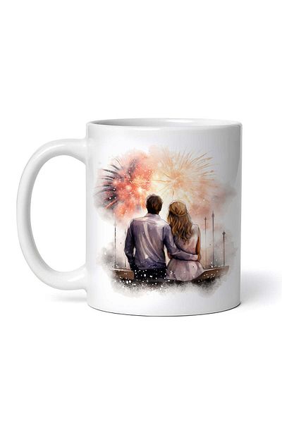 OEM Personalized White Mug, He And She Watch Fireworks, Inovatix®. 330ml