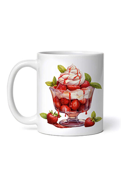 OEM Cană albă personalizată, cu căpșuni, frișcă și mentă, INOVATIX®. 330ml