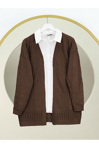 Modamorfo Openwork Patterned Spring Cardigan - Brown