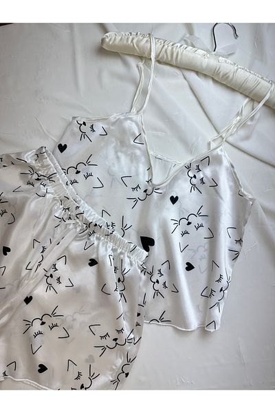 ROZENİN LINGERIE Adjustable Strap Satin Pajama Set