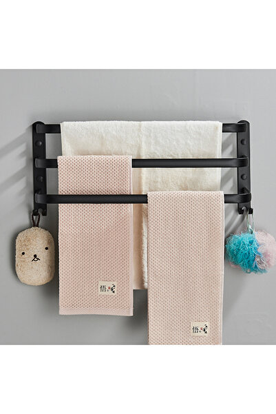 Blackswan Design Suport prosoape baie, Blackswan, Tip M13, triplu, model negru mat cu agatoare, 50 cm