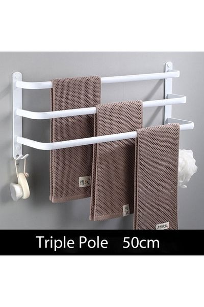 Blackswan Design Suport prosoape baie, Blackswan, Tip M16, triplu, alb cu agatoare, 50 cm