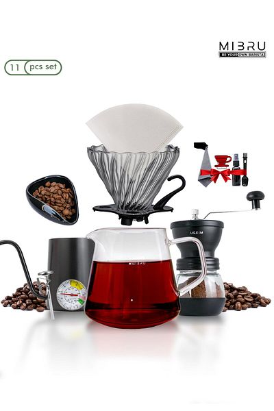 MIBRU Premium 11-Piece V60 Coffee Kit – Manual Grinder, Pour Over, Turkish & Arabian Coffee Included