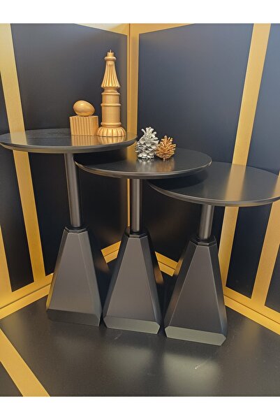 Gold Design ZİRVE model siyah üçlü takım yan sehpa zigon