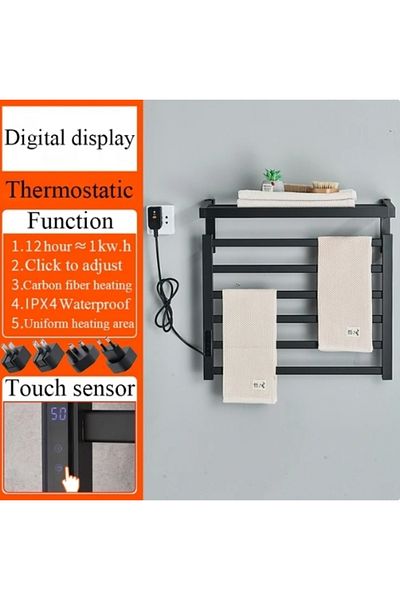 Blackswan Design Suport electric prosoape baie, Blackswan, Tip M34, rabatabil, display digital, negru mat, 55 cm