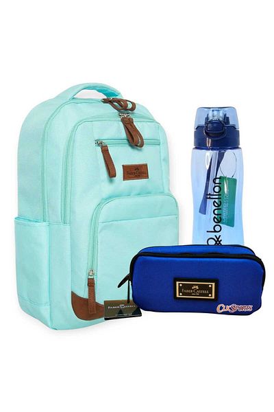 Faber Castell Faber-Castell School Backpack, Double Compartment Pencil Bag - Licensed Water Bottle Gift