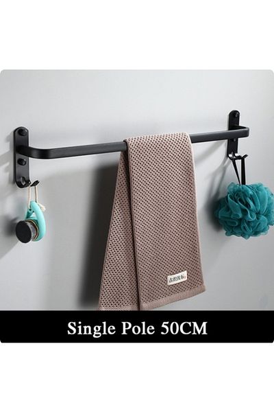 Blackswan Design Suport prosoape baie, Blackswan, Tip M11, simplu, model negru mat cu agatoare, 50 cm