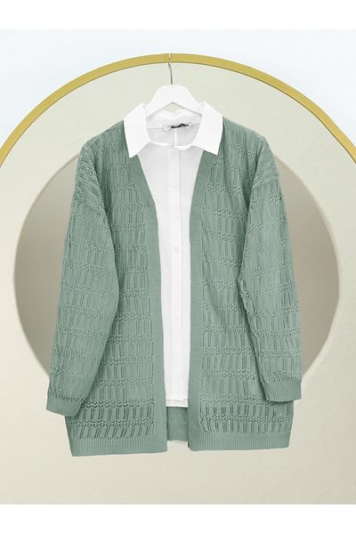 Modamorfo Openwork Patterned Spring Cardigan -Mint