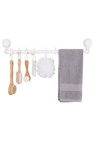 MARYALEX Bathroom towel holder, multifunctional, Easy attachment without drilling, Plastic, White